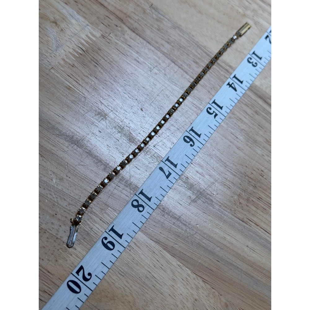 Gold Tone Crystal Tennis Bracelet Vintage Glam Aesthetic - Picture 3 of 10
